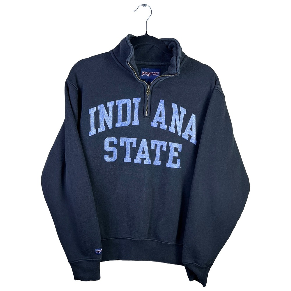 JanSport Quarter Zip Sweatshirt 2000s Unisex S‎ Black Indiana State Preppy